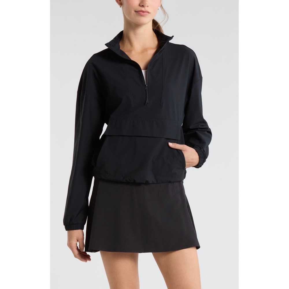ZELLA Transit Pullover Black Half Zip Size M Cropped Jacket Drawstring Waist
